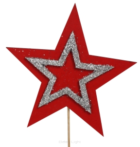 Gwiazda pik drewniana czerwona z brokatowanym paskiem śr17cm